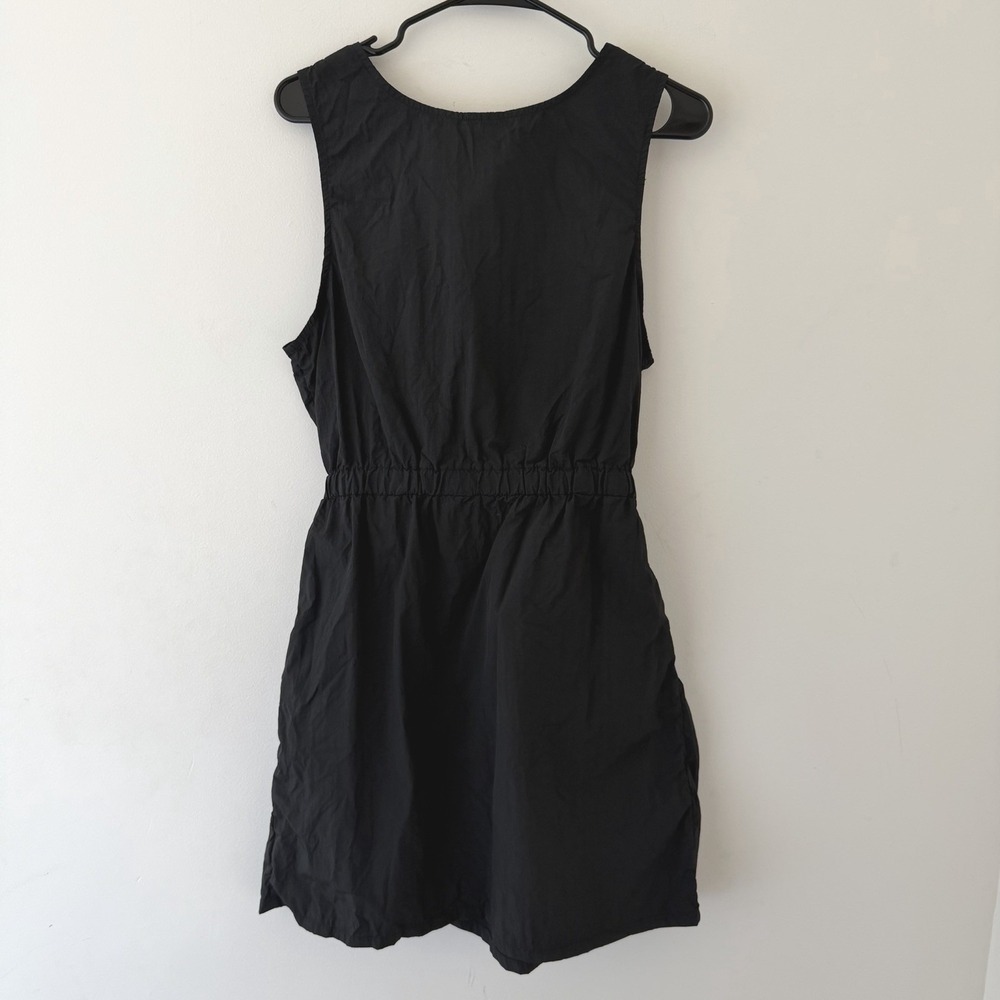Black Nylon Utility Dress L Zip‎ Pockets Belted Minimalist Gorpcore Techwear - Picture 2 of 9